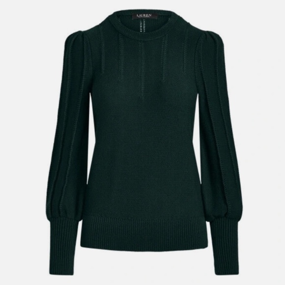 Lauren Ralph Lauren Hunter green puff sleeve sweater Large - Picture 3 of 6